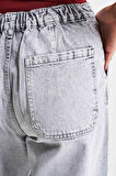 Kadın Gri Renk 4s5-12 Carrot Fit %100 Koton Beli Lastikli Rahat Kalıp Denim Jean