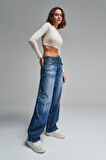 Kadın Mavi Renk 10w46 Barrel Fit %100 Koton Denim