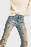 Kadın T.Kot Rengi 2w5-32 Flare Fit Likralı Kumaş Çiçek Nakış Desenli Özel Tasarım Denim Jean