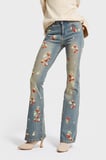 Kadın T.Kot Rengi 2w5-32 Flare Fit Likralı Kumaş Çiçek Nakış Desenli Özel Tasarım Denim Jean