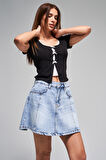 Kadın Kot Rengi 4s5-27 Mini Boy A Kesim %100 Koton Denim Etek