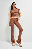 Kadın Kahverengi s5-81 Slim Fit Süper Esnek Kumaş Flare Fit Pantolon