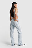 Kadın Snow Kot Rengi Kemer Detaylı Uzun Straight Fit Denim