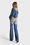 Kadın T.Kot Rengi 4S568 Parlak Taşlı Tasarım Baggy Flare Fit Denim