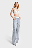 Kadın Kot Rengi 2S532 Dantelli Boxer Detaylı Palazzo Fit Denim