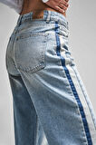 Kadın Kot Rengi 2S584 Straight Fit %100 Koton Yandan Şeritli Denim
