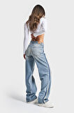Kadın Kot Rengi 2S584 Straight Fit %100 Koton Yandan Şeritli Denim
