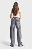 Kadın Füme Renk 2S5-73 %100 Koton Cep Detaylı Baggy Fit Denim Jean