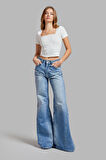 Kadın Mavi Renk 2S54 Flare Fit %100 Koton Süper Uzun Denim