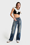 Kadın Koyu Tint Renk 2w425 Straight Fit %100 Koton Denim