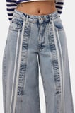 Kadın Kot Rengi 3s6-27 Palazzo Fit Şerit Detaylı Tasarım Denim Jean