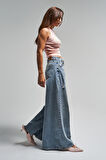 Kadın T.Kot Rengi 10s5-32 Elephant Leg Bol Kesim %100 Koton Yırtık Detaylı Denim Jean