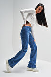 Kadın Mavi Renk 1S5-4 Slim Flare Likralı Kumaş Esnek Denim Jean