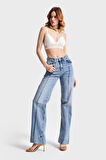 Kadın Snow Kot Rengi 4S5-67 Loose Flare Fit Likralı Denim