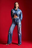 Kadın T.Kot Rengi 2S5-72 Baskılı Parlak Taşlı Straight Fit %100 Koton Tasarım Denim Jean