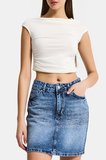 Kadın Mavi T2-4s6-4 Straight Fit Parlak Taşlı Özel Tasarım Mini Denim Etek