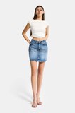 Kadın Mavi T2-4s6-4 Straight Fit Parlak Taşlı Özel Tasarım Mini Denim Etek