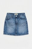 Kadın Mavi T2-4s6-4 Straight Fit Parlak Taşlı Özel Tasarım Mini Denim Etek