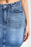 Kadın Mavi T2-4s6-4 Straight Fit Parlak Taşlı Özel Tasarım Mini Denim Etek