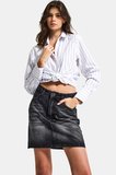 Kadın Koyu Füme 2s6-1 Straight Fit %100 Koton Mini Denim Etek