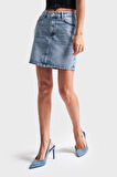 Kadın Kot Rengi 4S527 Straight Fit Uzunluk 42cm Denim Etek