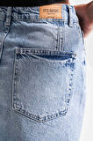 Kadın Kot Rengi 4S527 Straight Fit Uzunluk 42cm Denim Etek