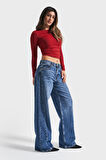 Kadın Kot Rengi 2S54 Yandan Detaylı Straight Fit %100 Koton Denim