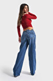 Kadın Kot Rengi 2S54 Yandan Detaylı Straight Fit %100 Koton Denim
