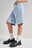 Kadın Snow Kot Rengi 3S5-3 Maxi Boy Baggy %100 Koton Denim Şort