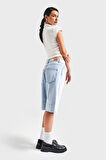 Kadın Snow Kot Rengi 3S5-3 Maxi Boy Baggy %100 Koton Denim Şort