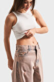Kadın Beyaz Renk Halter Yaka İnce Fitil Kaşkorse Crop Top
