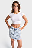 Kadın Beyaz Renk S5-2 Süper Esnek Kumaş %100 Pamuk Crop Fit Body