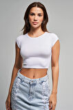 Kadın Beyaz Renk S5-2 Süper Esnek Kumaş %100 Pamuk Crop Fit Body