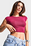 Kadın Bordo Renk S5-35 Süper Esnek Kumaş %100 Pamuk Crop Fit Body