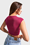 Kadın Bordo Renk S5-35 Süper Esnek Kumaş %100 Pamuk Crop Fit Body