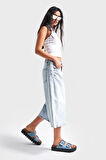 Kadın Ice Kot Rengi D-4S5-3 Süper Baggy Fit Dantel Şeritli Maxi Boy Denim Şort