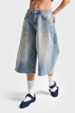 Kadın T.Kot Rengi 2S5-84 Süper Baggy Fit Maxi Boy %100 Koton Denim Şort