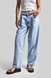 Kadın Snow Kot Rengi V-3s5-3 Wide Pleat Bol Kesim Viskon Kumaş %100 Koton Pileli Denim Jean