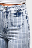 Kadın Çizgili Kot Rengi 4s5-3 Staright Fit Cep Detaylı %100 Koton Özel Kumaş Denim Jean