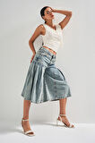 Kadın T.Kot Rengi V-3S5-65 Elaphant Leg Fit Bol Kesim %100 Koton Maxi Boy Denim Şort Bermuda