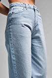 Kadın Ice Rengi T-2S5-100 Straight Fit İç Boy 83cm Yüksek Bel İnci Parlak Taşlı Tasarım Denim