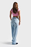 Kadın Ice Rengi T-2S5-100 Straight Fit İç Boy 83cm Yüksek Bel İnci Parlak Taşlı Tasarım Denim