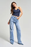 Kadın Kot Rengi 4s5-27 Straight Fit Likralı Esnek Kumaş İç Boy 83 Cm Yüksek Bel Denim Jean