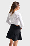 Kadın Beyaz Renk S5-2 Esnek Kumaş Slim Fit Belden Oturmalı %100 Pamuk Gömlek