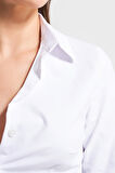 Kadın Beyaz Renk S5-2 Esnek Kumaş Slim Fit Belden Oturmalı %100 Pamuk Gömlek