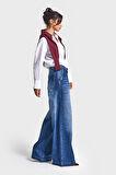 Kadın Mavi Renk 2w5-5 Süper Palazzo Fit Kemer Detaylı Denim Jean