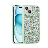 Apple iPhone 15 Plus ile Uyumlu Kılıf Arka Yüzeyi Parlak Pırlanta Taşlı Tasarımlı Kapak