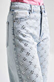 Kadın Snow Kot Rengi 4s5-100 Straight Fit Parlak Taşlı %100 Koton Tasarım Denim Jean