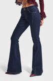 Kadın İndigo Renk 7w5-50 Midrise Flare Fit Esnek Elastan Kumaş Orta Bel Denim Jean