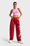 Kadın Kırmızı Renk 6s5-19 Wide Pleat Leg Rahat Kesim Panter Nakışlı Tasarım Denim Jean